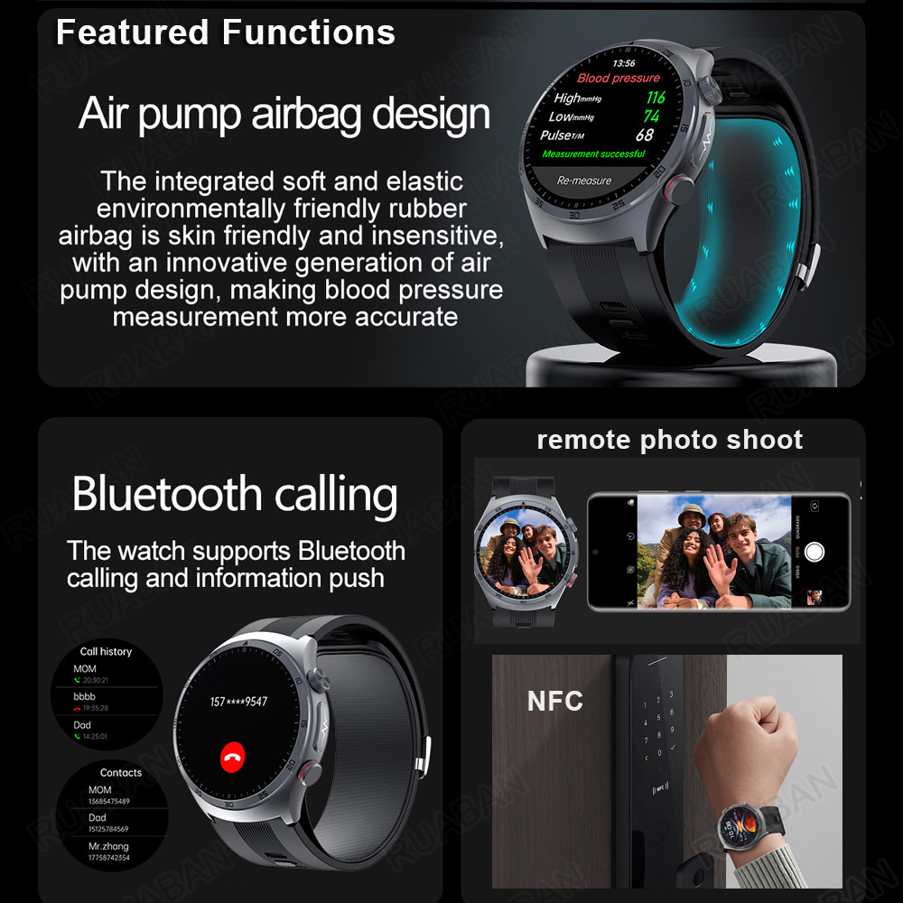 Airbag Smart Watch For huawei 2025 New health watch mens air Pump True Accurately Blood Pressure watches Uric Acid Blood Lipids