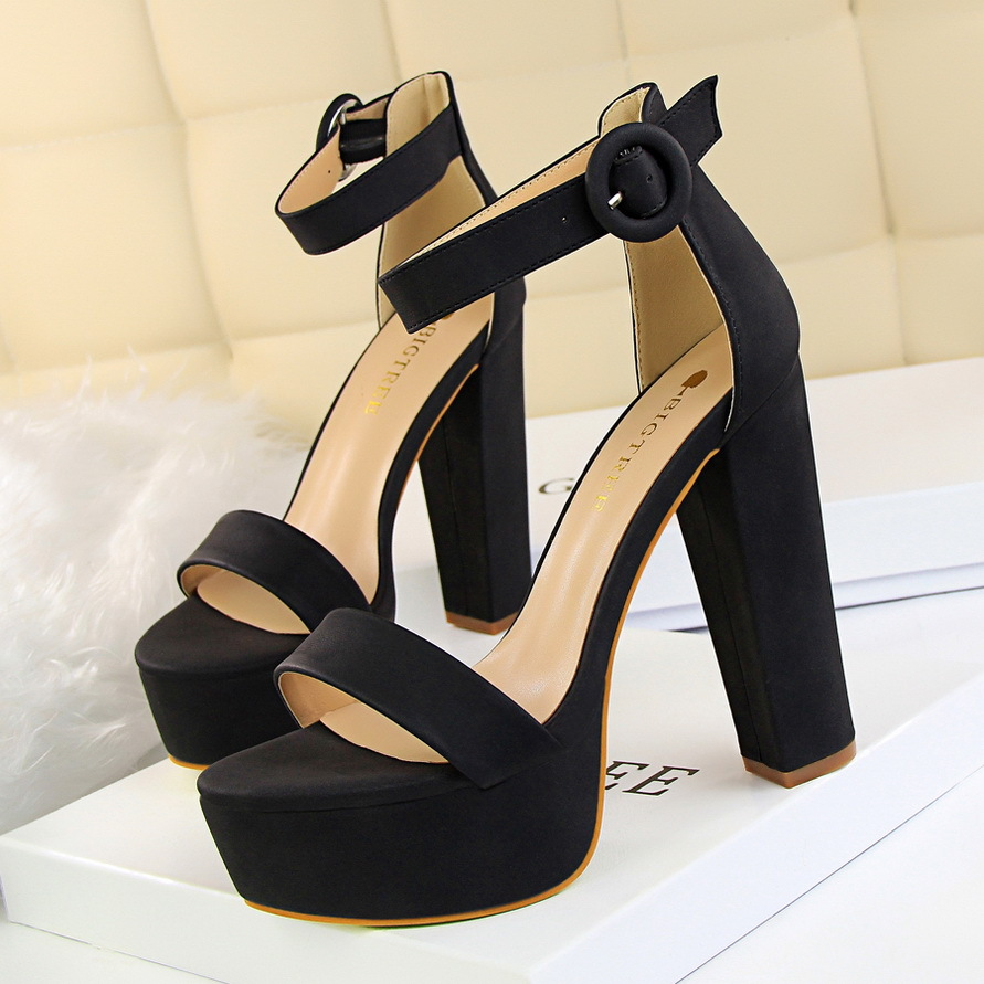 1550-1 Style High Heels Ultra Slim Nightclub Women Shoes Waterproof Platform Frog Skin Buckle Cool Shoes Artificial Pu Material