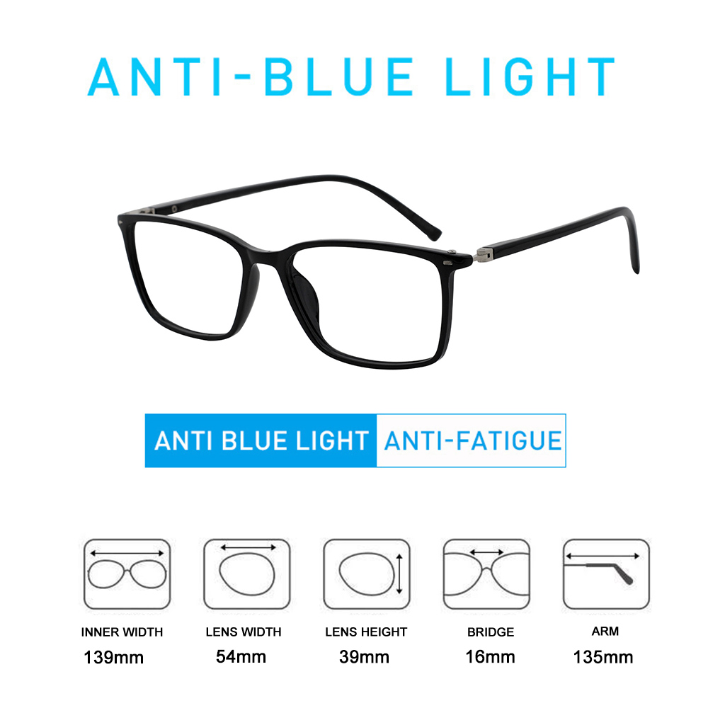 Eyeglasses Reading Glasses Men Large Square Blue Light Blocking Presbyopia Optical Anti Glare Computer Glasses Frame +1.0 To+6.0