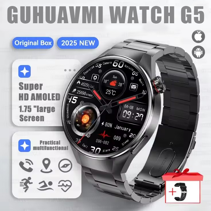 2025 New Originl Watch G5 PlUS Smart Watch 1.75" HD AMOLED Screen GPS track Heart Rate Bluetooth Call Compass Smartwatch for Men