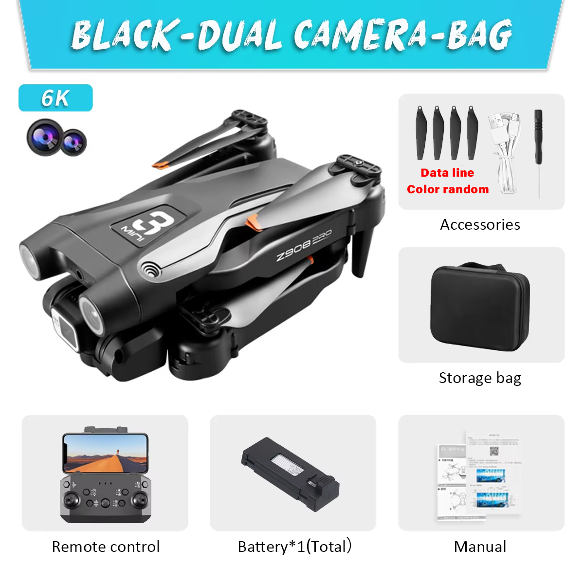 KBDFA Z908 Pro Max Drone Professional Brushless Motor 8K GPS Dual HD Aerial Photography FPV Obstacle Avoidance Quadrotor