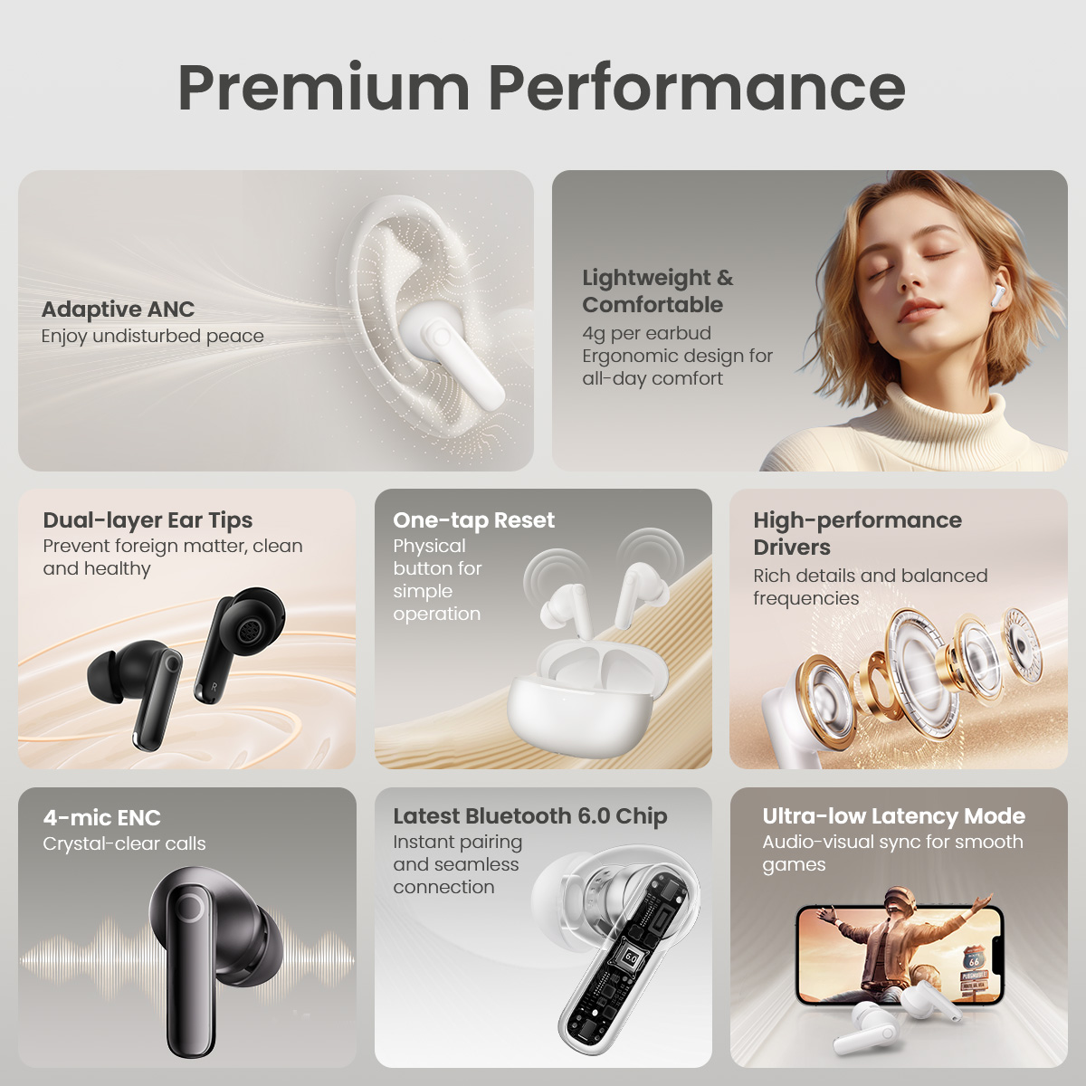 HAYLOU HQ5 ANC Wireless Earphones Bluetooth 6.0 Noise Cancellation Headphones -28dB Fast Charge Earbuds 4 Mic Sports Headset