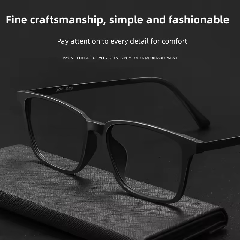 Fashion Eyewear Retro Square Titanium TR90 Large Size Eyeglasses Frame Men Women Anti Blue Light Anti Radiation Glasses 9822