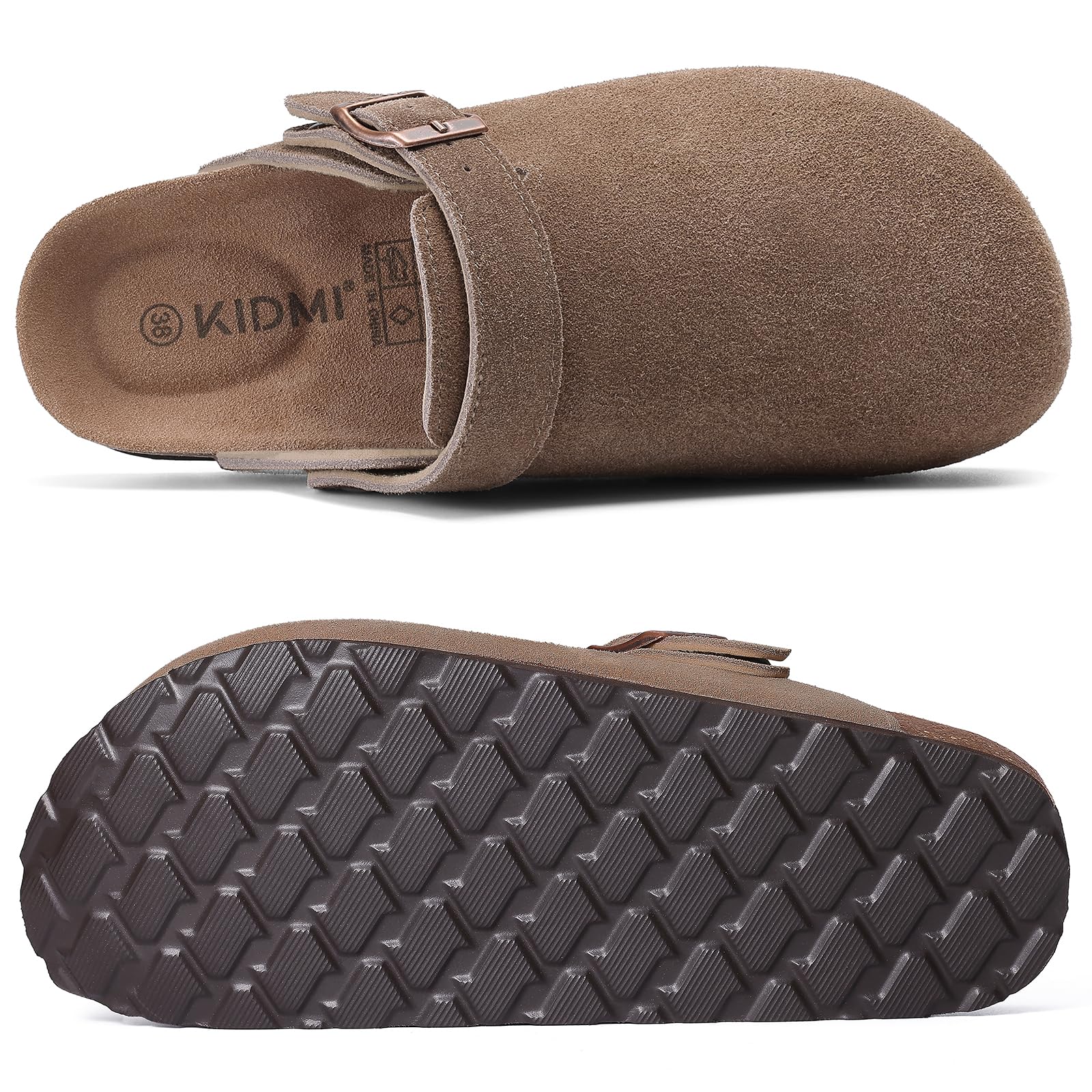 Crestar Women's Suede Clogs with Adjustable Strap Fashion Cork Footbed Genuine Leather Mules New Comfort Slip on Potato Shoes