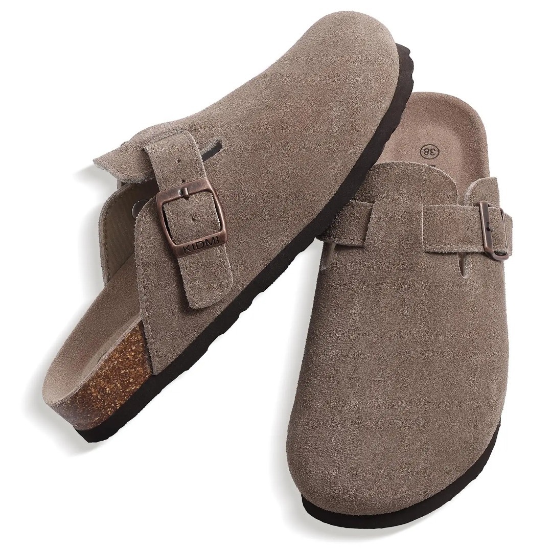 Men's and women's suede clogs, leather mules, cork soles, and cowhide Birkenstocks