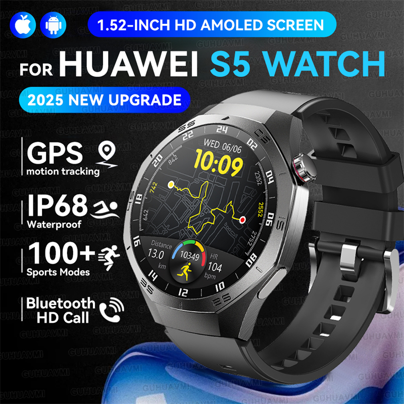 2025 New GUHUAVMI GT5 Pro Smart Watch Men HD AMOLED Screen GPS Motion trajectory HeartRate Bluetooth Call 1.52" SmartWatch IP68