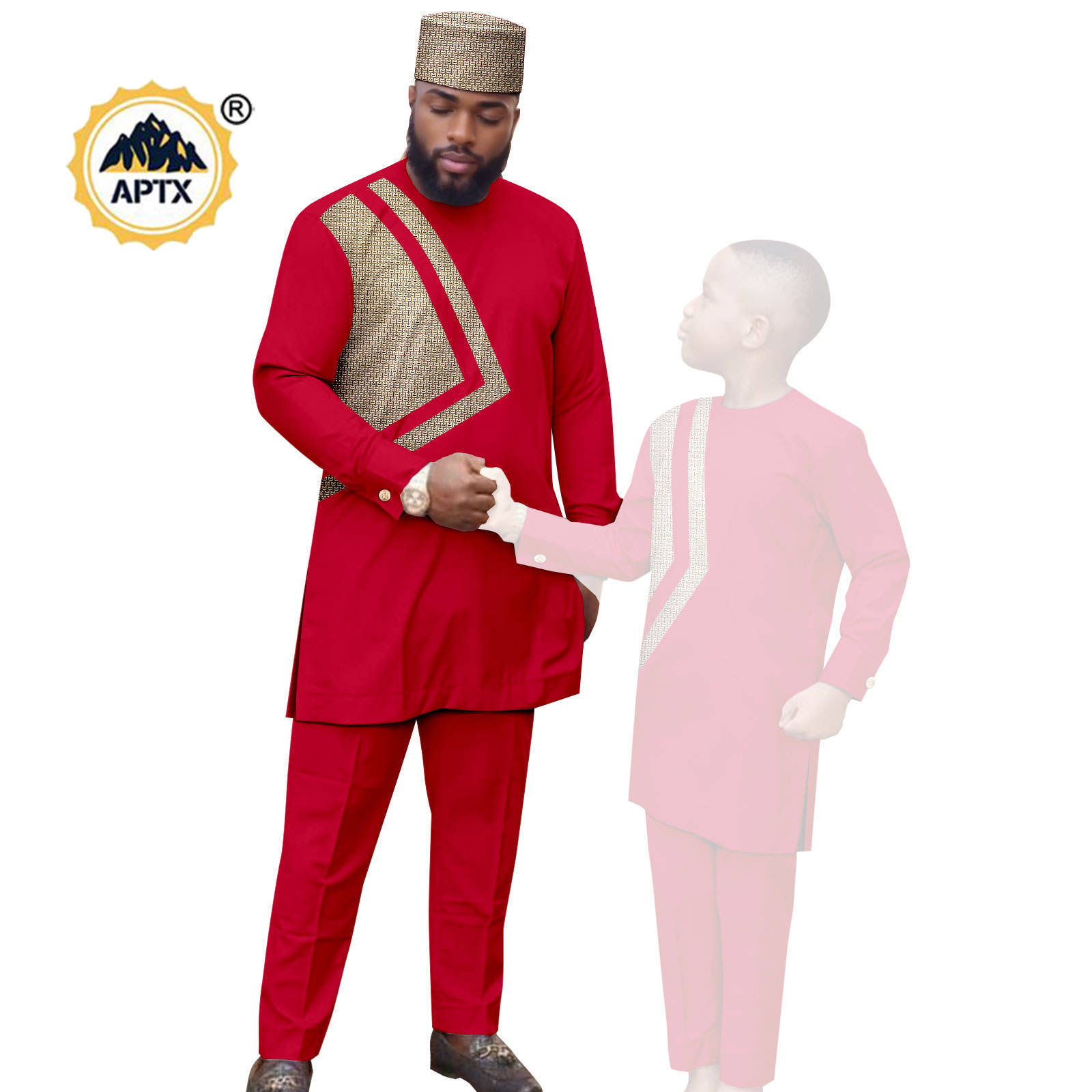 African Clothes for Family Dashiki Men Outfits Hat Top Shirt and Pant Sets Bazin Riche Father and Son Children Outwear 24F024