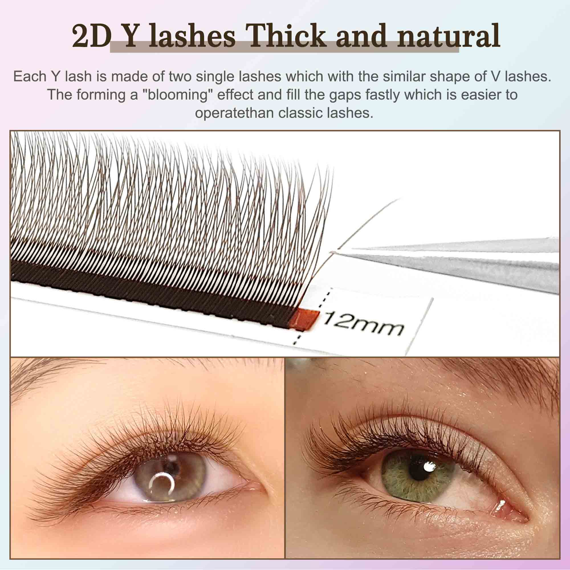 CoMango Mix 8-12/8-15mm Brown Eyelash Extension 2D V Shape False Lash Premade Fans Soft Light Natural Eyelash Makeup