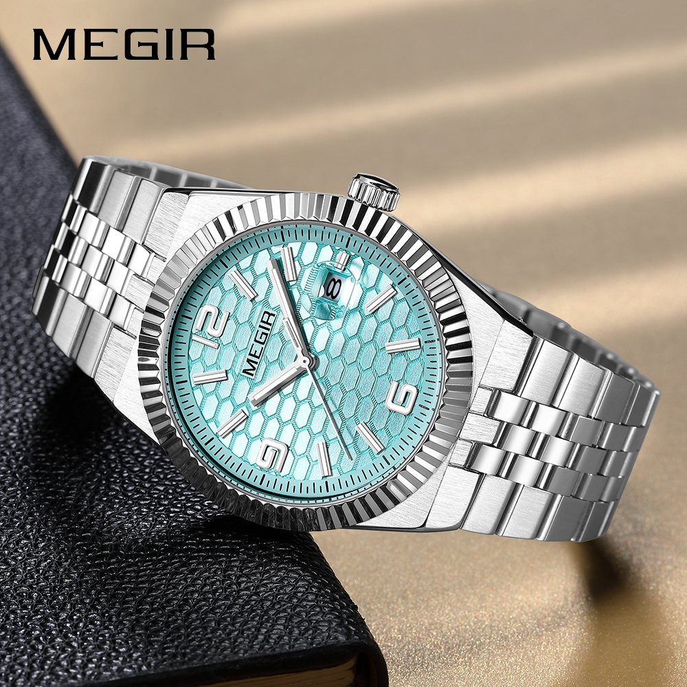 MEGIR Luxury Business Man Week Date Luminous Waterproof Watches for Men Stainless Steel Quartz  Fashion Men's Wristwatch