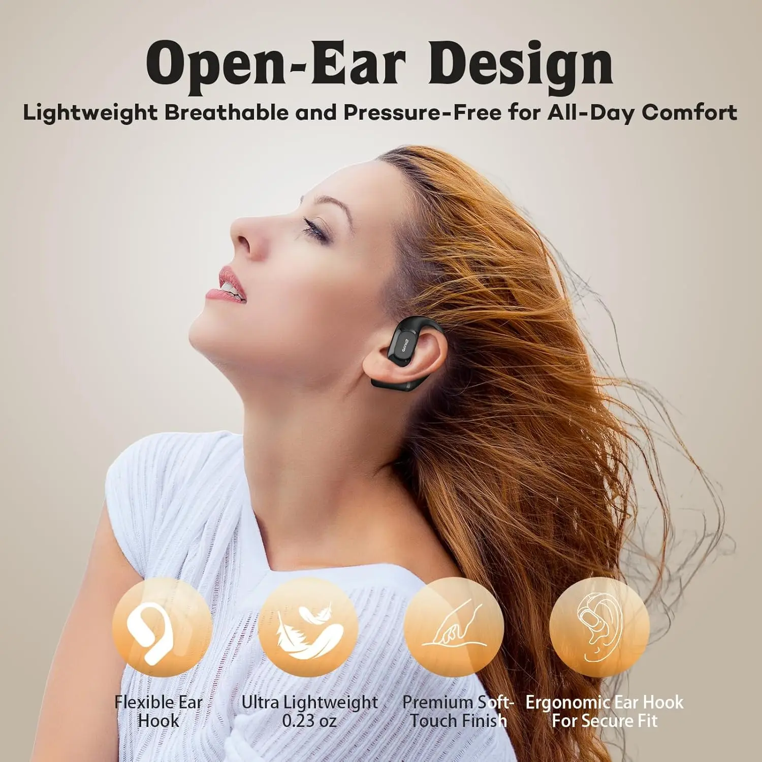 Ohayo Open-Ear Earphones Ear Hooks Wireless Bluetooth 5.4 Headphones IPX6 Waterproof Air conduction Sports Earbuds TWS with Mic