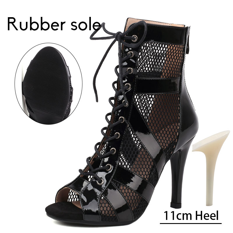 Women Latin Dance Shoes Black Boots High-Top High Heels Salsa Sandals Mesh Tango Boots Ladies Woman Party Ballroom Dance Shoes