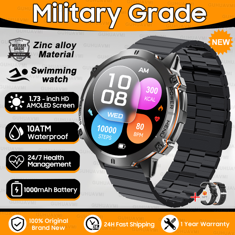 2025 New T-Rex3 1000mAh Battery Sports SmartWatch 1.73" AMOLED Screen 10ATM Waterproof Compass Altimeter Military Smartwatch Men