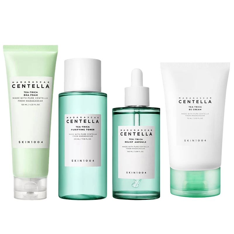 Korean Centella Tea-Trica BHA Foam Cleanser Purifying Toner Face Ampoule Serum and B5 Cream Relief Skincare Beauty Products Set