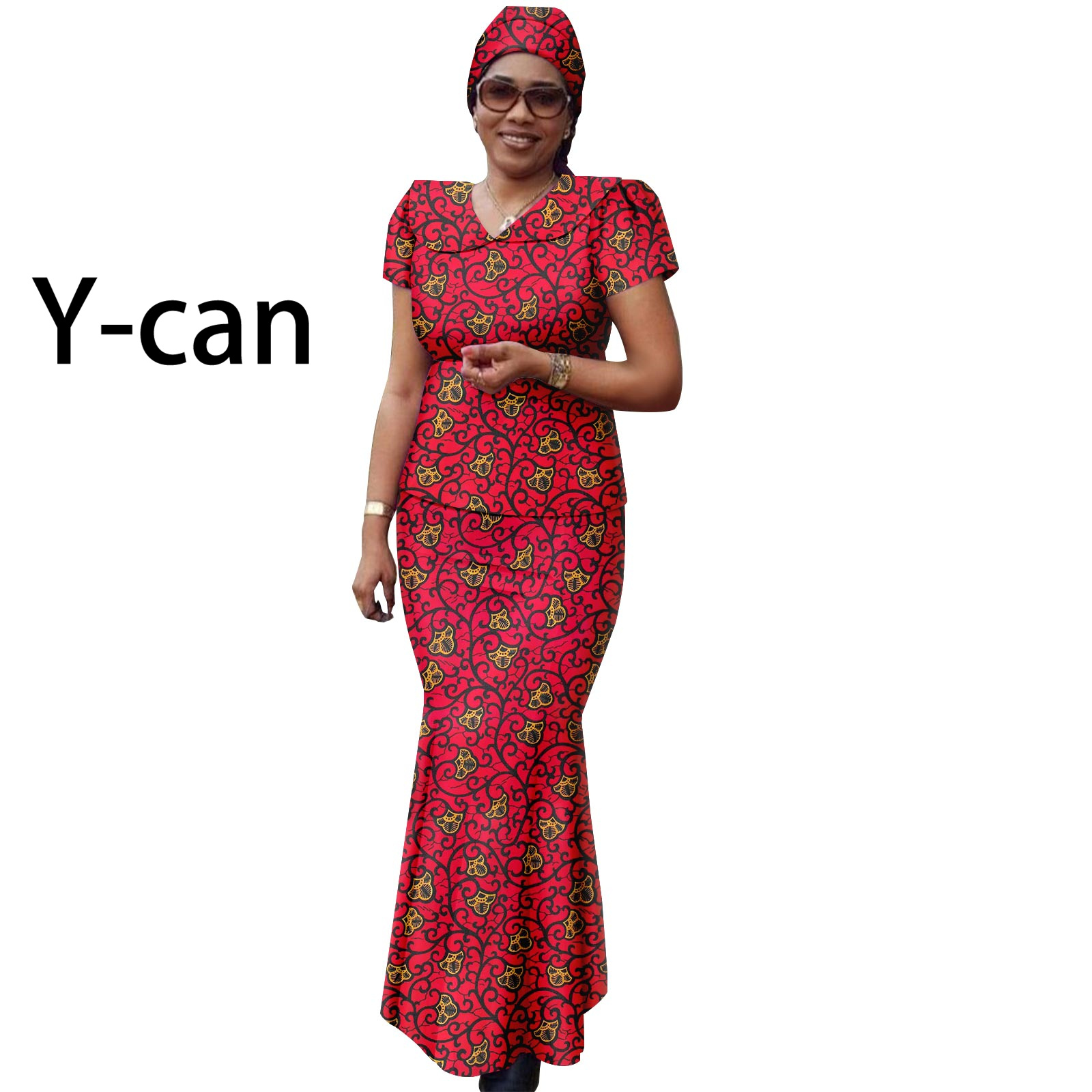 African Women Set Ankara Print Traditional Doll Collar Top and Skirts Match Headscarf Bazin Riche Dashiki Lady Outfits Y2326003