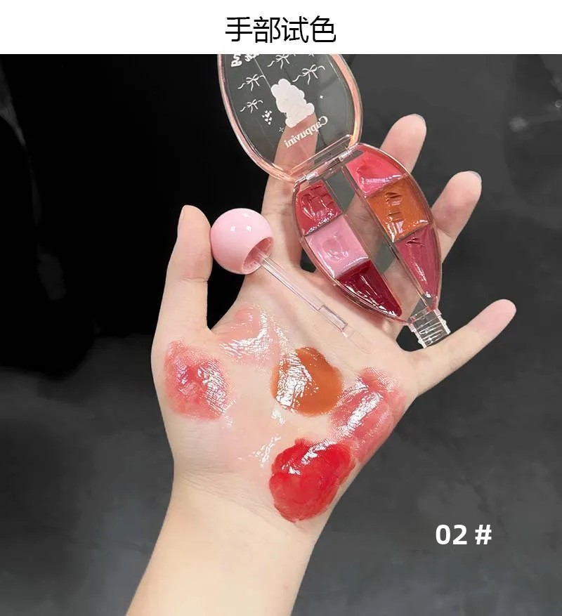 Cappuvini six-color mirror lip jelly water glossy glass mirror lip glaze lip mud beauty lipstick makeup
