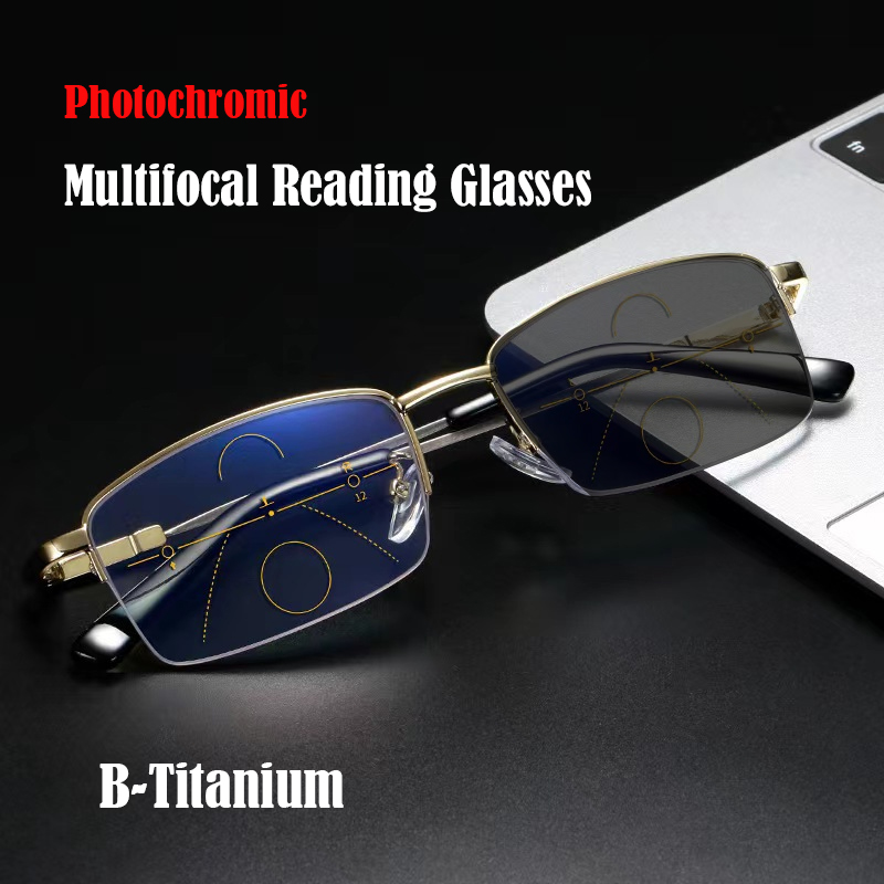 2025 Titanium Photochromeic Multifocal Reading Glasses Men Anti Blue Light Progressive Multifocus Reading Glasses Women 1.0-3.5