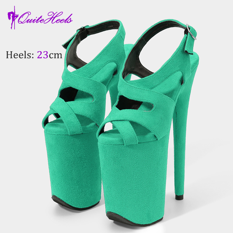23CM High Heels Hot Hand-Made Suede Sexy Women'S Pole Shoes Stripper Heels Platform High Heel Sandals
