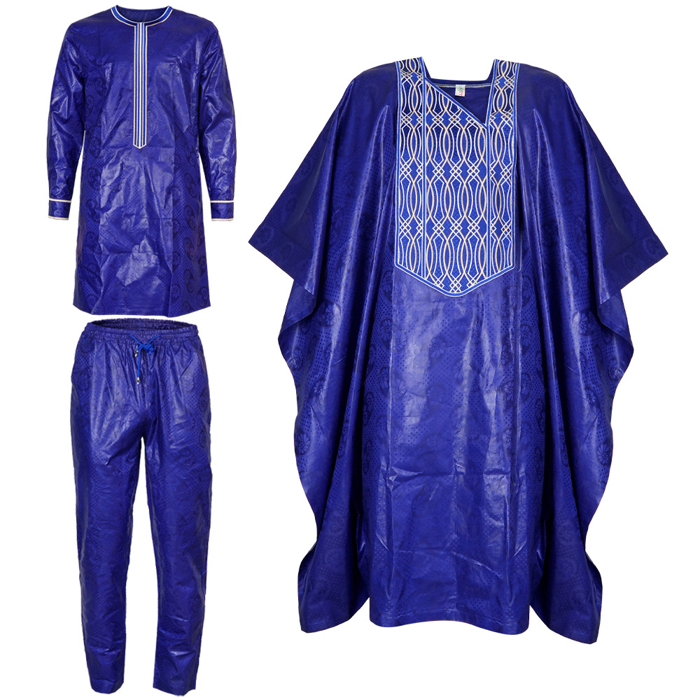 2025 New African Clothes for Men Dashiki Tradition Outfit Robe Embroidery Tops Pants Suits Bazin Muslim Wedding Party Clothing
