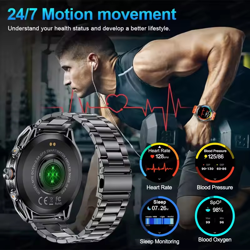 2025 New Outdoors Military GPS Sports Smart Watch Men Built-in Dual-Band GNSS Compass Altimeter 10ATM Bluetooth call Smartwatch