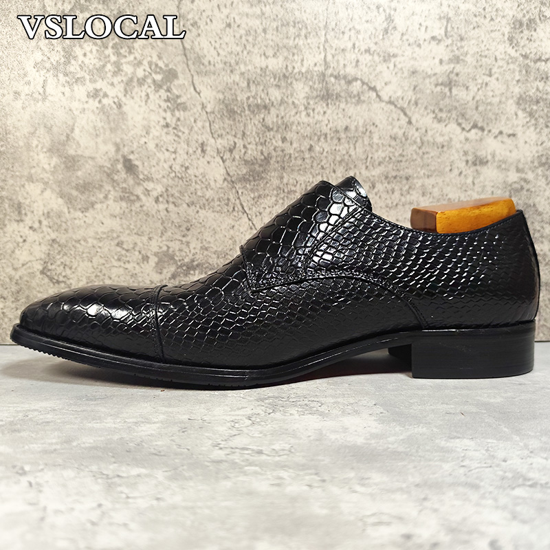 Luxury Men's Loafers Shoes Snake Prints Formal Dress Mens Casual Shoes Black Brown Genuine Leather Double Monk Shoes Men