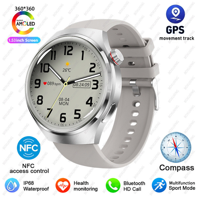 2025 New Watch 4 Pro GPS NFC Smart Watch Men 360*360 AMOLED Screen Heart Rate Bluetooth Call Waterproof Sports Man Smartwatch