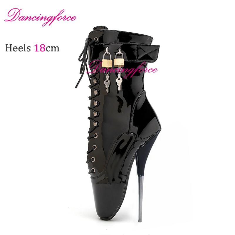 Dancingforce New Metal Heels18cm/7.2inches Ballet Ankle Boots Extreme High Fetish Goth Ballet Shoes With Locks Size Eu36-46