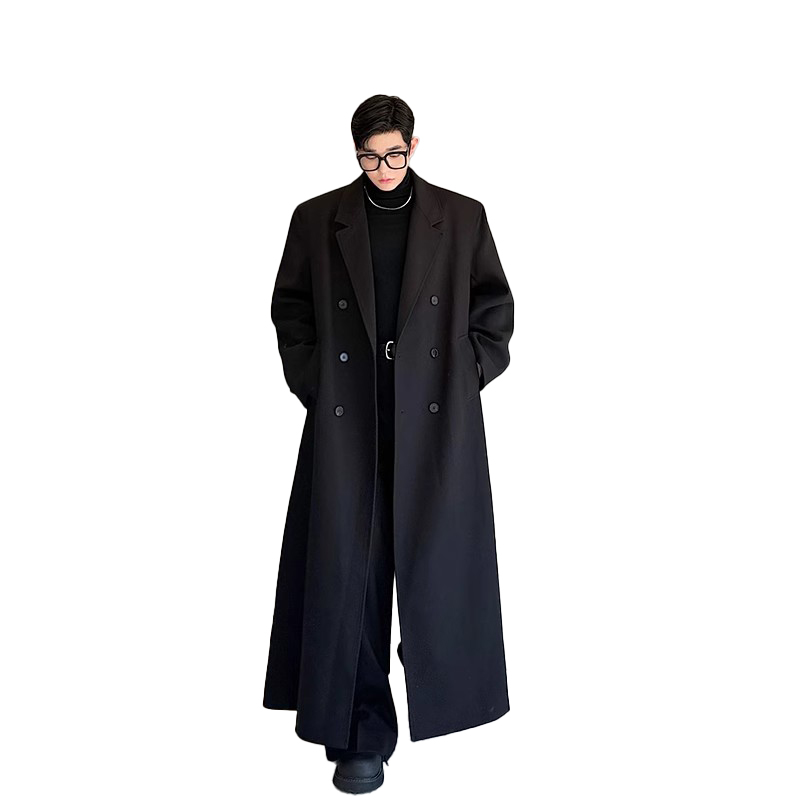 Mauroicardi Spring Autumn Extra Logn Black Oversized Flowy Soft Trench Coat for Men with Back High Slit Loose Casual Overcoat