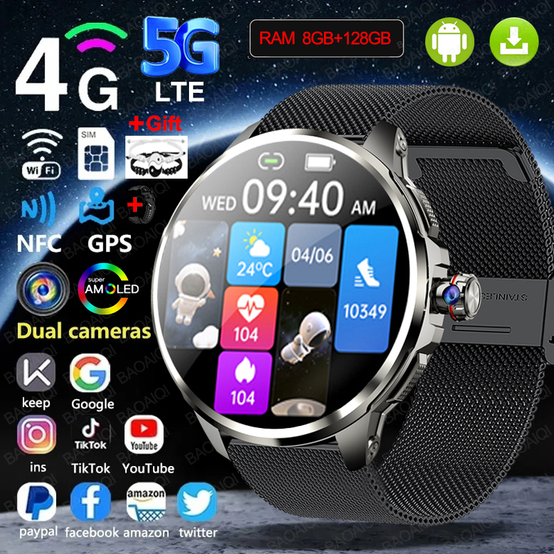 4G Full Network Smart Watch 1.95 inch Big Screen HD Video Call 8GB+128GB RAM 2100mAh Google Play WIFI GPS Sim Card 5G Smartwatch