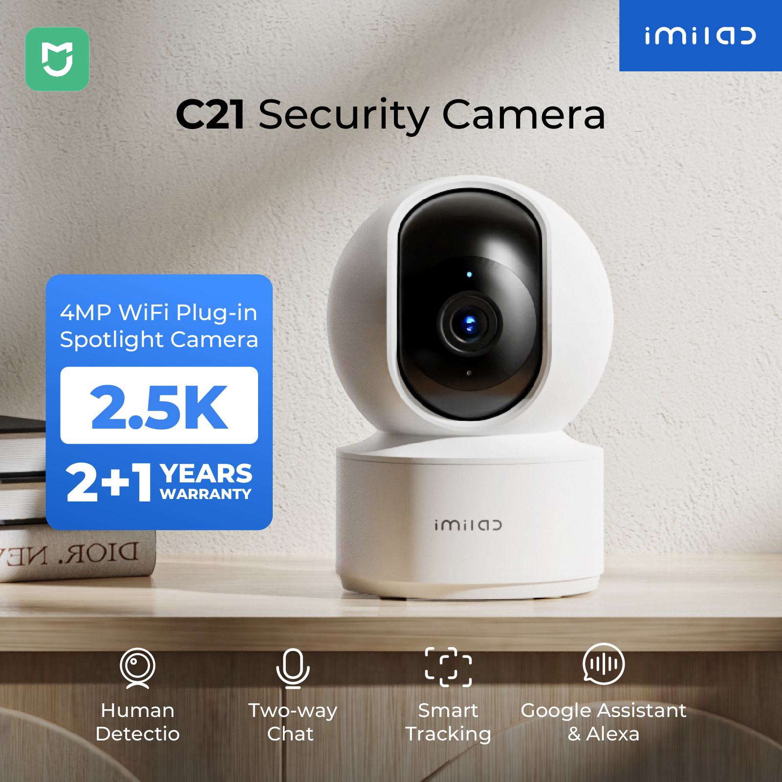IMILAB-C21 IP Security Camera, 2.5K 360° Night Vision, Baby Monitor with App, 2-Way Audio, AI Detection, 2.4GHz WiFi
