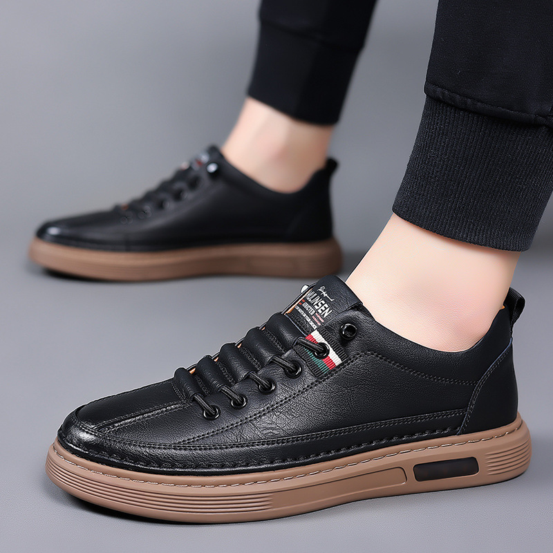 Men's Casual Shoes Spring Autumn Depressurized Breathable Lacefree Leather Shoes Super soft and wear-resistant Men's Board Shoes