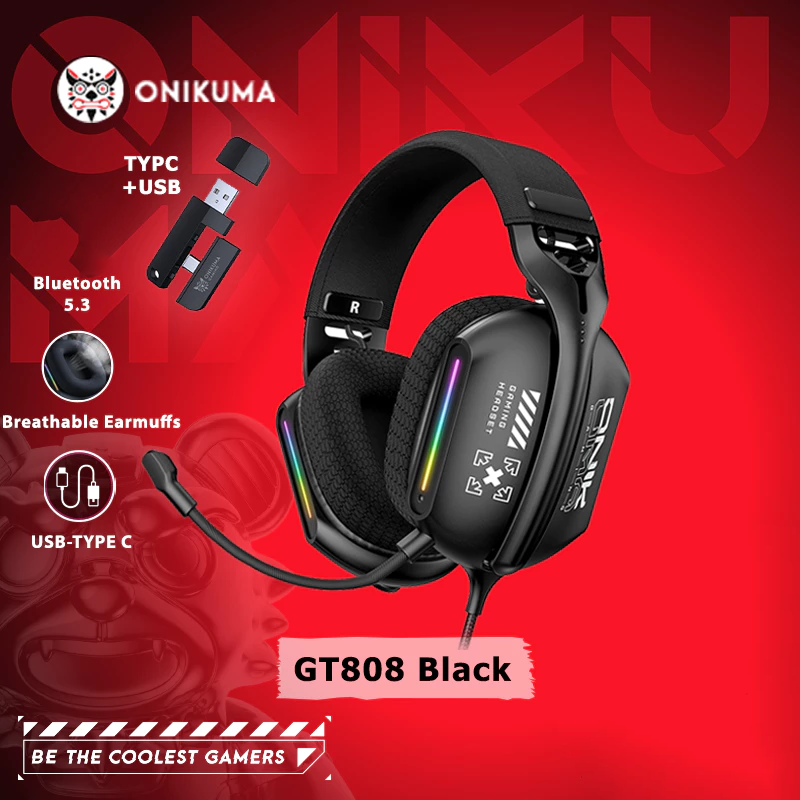 ONIKUMA GT808 Wireless Headset 2.4GHz Wireless Muffler Headset for PS5 PS4 PC Mac Gaming Headphones with RGB microphone
