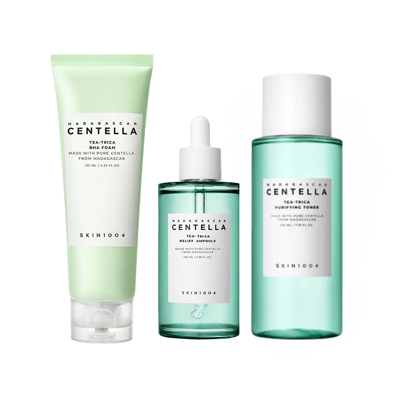 Korean Centella Tea-Trica BHA Foam Cleanser Purifying Toner Face Ampoule Serum and B5 Cream Relief Skincare Beauty Products Set