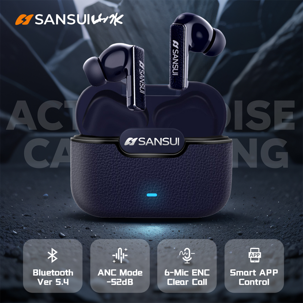 Sansui ANC Bluetooth 5.4 Earphones -52dB Active Noise Canceling Headphones In-Ear Detection TWS Wireless Earbuds Hands Free