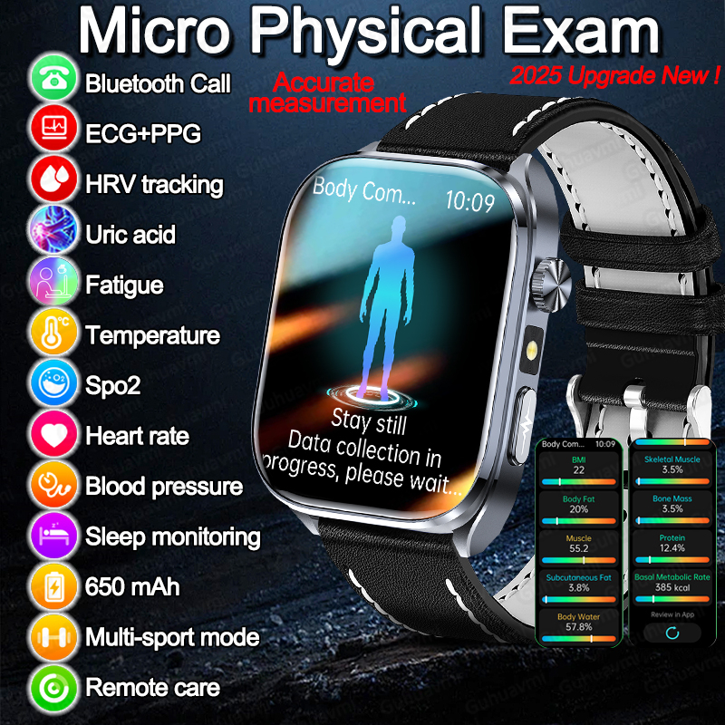 Body Composition analysis Monitoring Smart Watch Men ECG Heart Rate Blood pressure Uric Acid Health Tracker Smartwatches 2025New