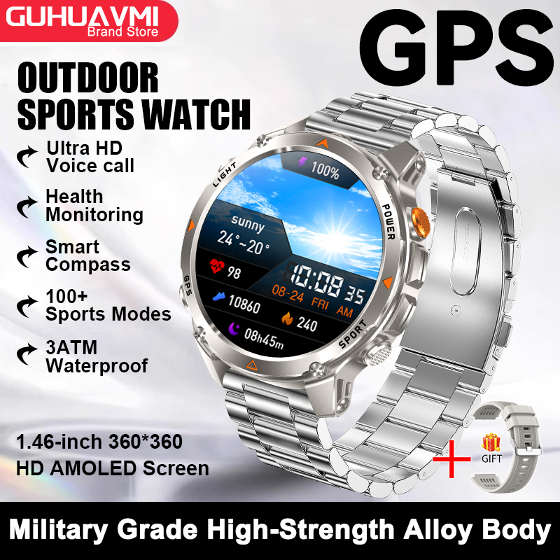 2025 New Military Bluetooth Call Smart Watch Built-in GPS Compass Barometric Altimeter 10ATM Waterproof Sports Smartwatches Men
