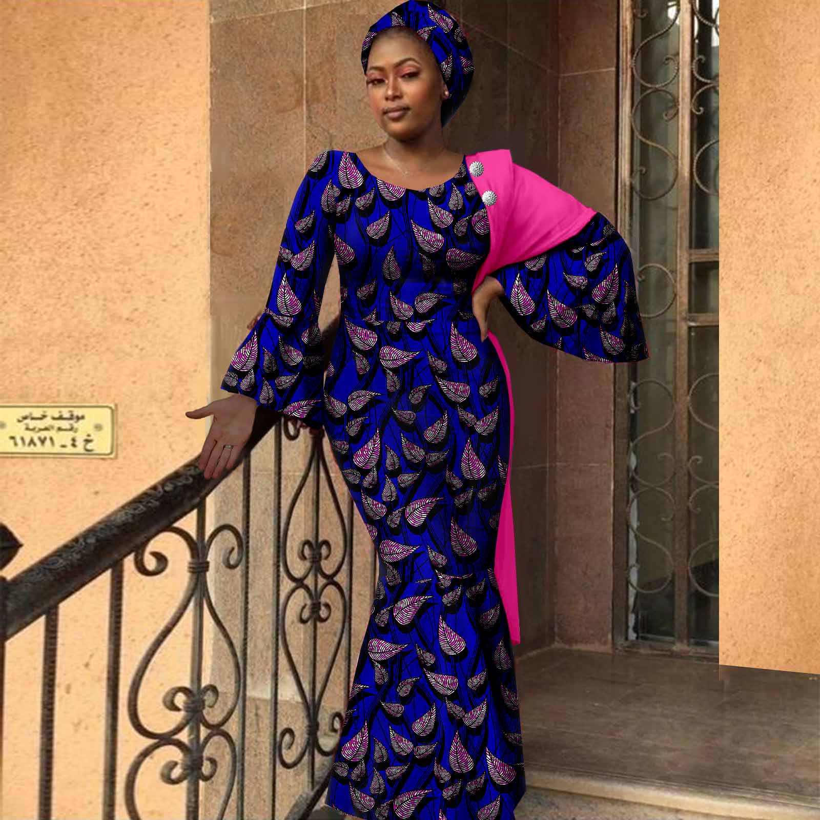 African Women Dresses Dashiki Ankara Print Slim Long Dress with Headwrap Bazin Riche Ladies Outftis Party Vestidos Y2225023