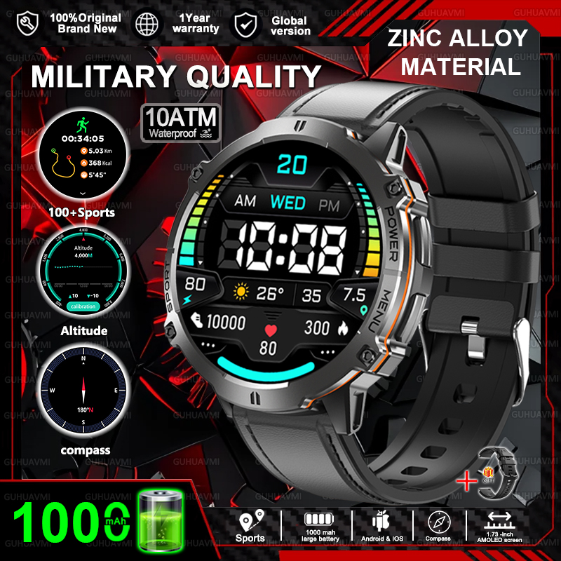 2025New T-Rex 3 GPS SmartWatch 1000mAh Battery AMOLED HD Men 10ATM&IP69K Waterproof Outdoor Fitness Military Call smart bracelet