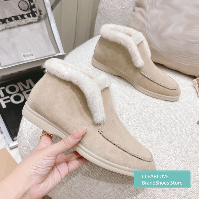 Winter Snow Boots For Women  Fur One-Piece Warm Loafers With Fleece Cuffs  Woolen Short Boots For Women  Wnter Boots