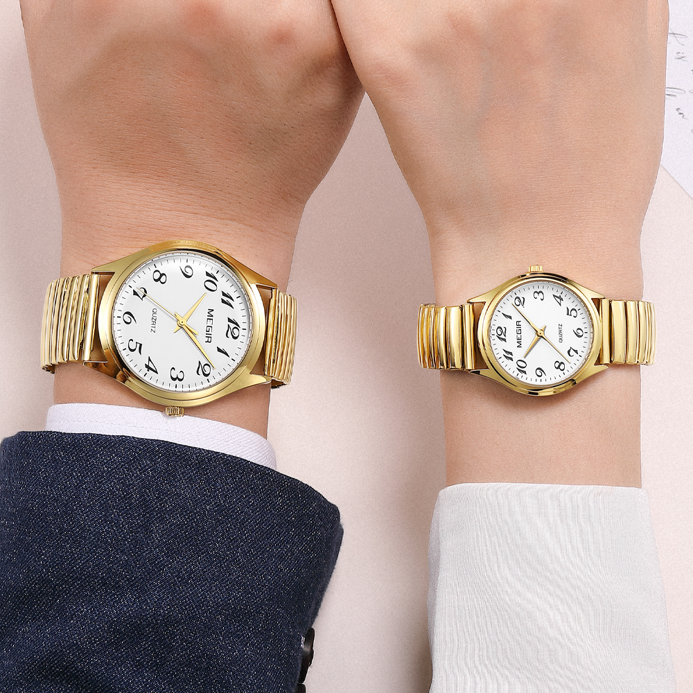 MEGIR Luxury Couple Watch for Men Women High Quality Quartz Watches Stainless Steel Waterproof Wristwatches Valentine's Day Gift