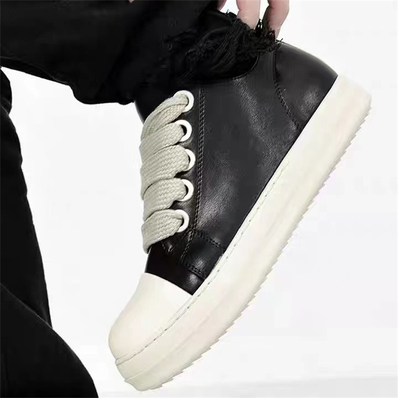 Men's Women Platform Sneakers Black Leather Zipper Lace Up Casual Shoes Thick Bottom Sneakers Large Size Chaussure Femme 2025