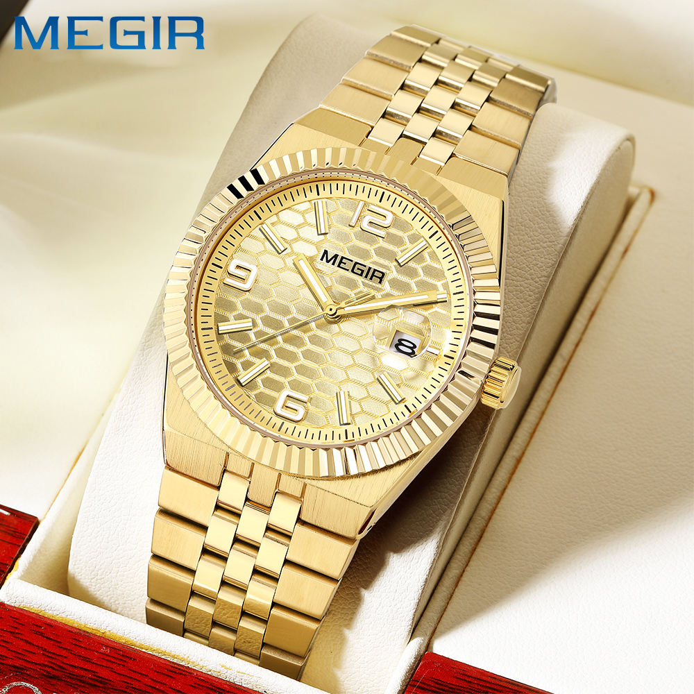 MEGIR Luxury Business Man Week Date Luminous Waterproof Watches for Men Stainless Steel Quartz  Fashion Men's Wristwatch
