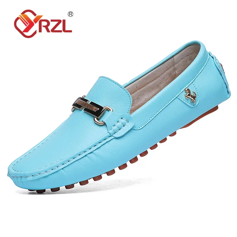 YRZL Shoes Men Handmade PU Leather Loafer Casual Driving Flats Slip-on Shoes Luxury Comfy Moccasins White Loafers Shoes for Men