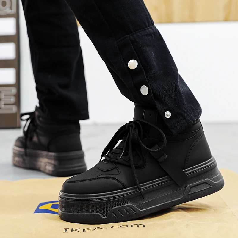 New Autumn/Winter Men's Casual Sneakers 12cm Increased Height 10cm Thick Sole White Shoes High Top Rubber Base Male Footwear