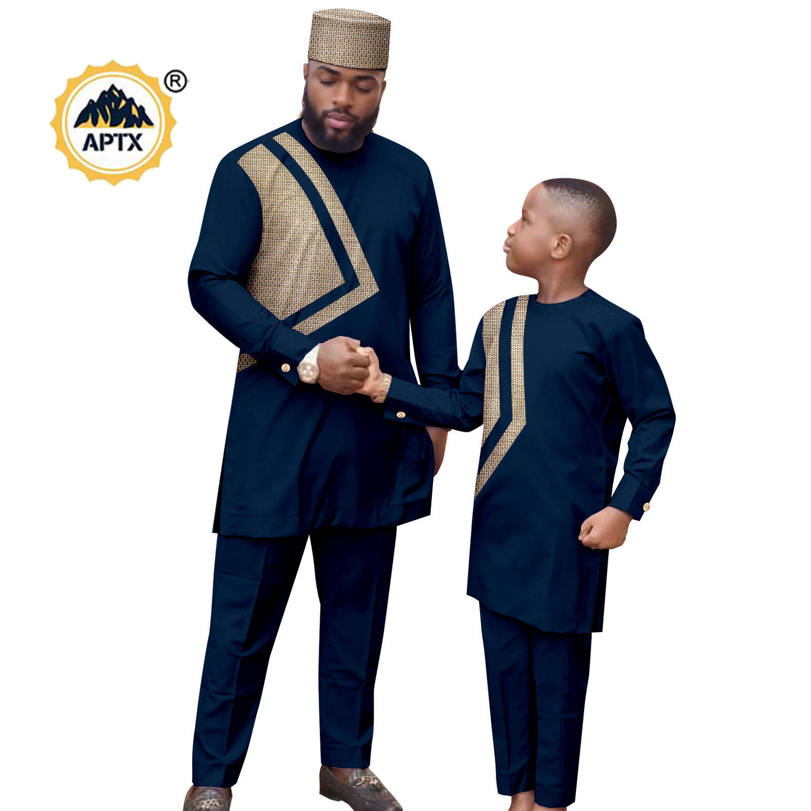 African Clothes for Family Dashiki Men Outfits Hat Top Shirt and Pant Sets Bazin Riche Father and Son Children Outwear 24F024