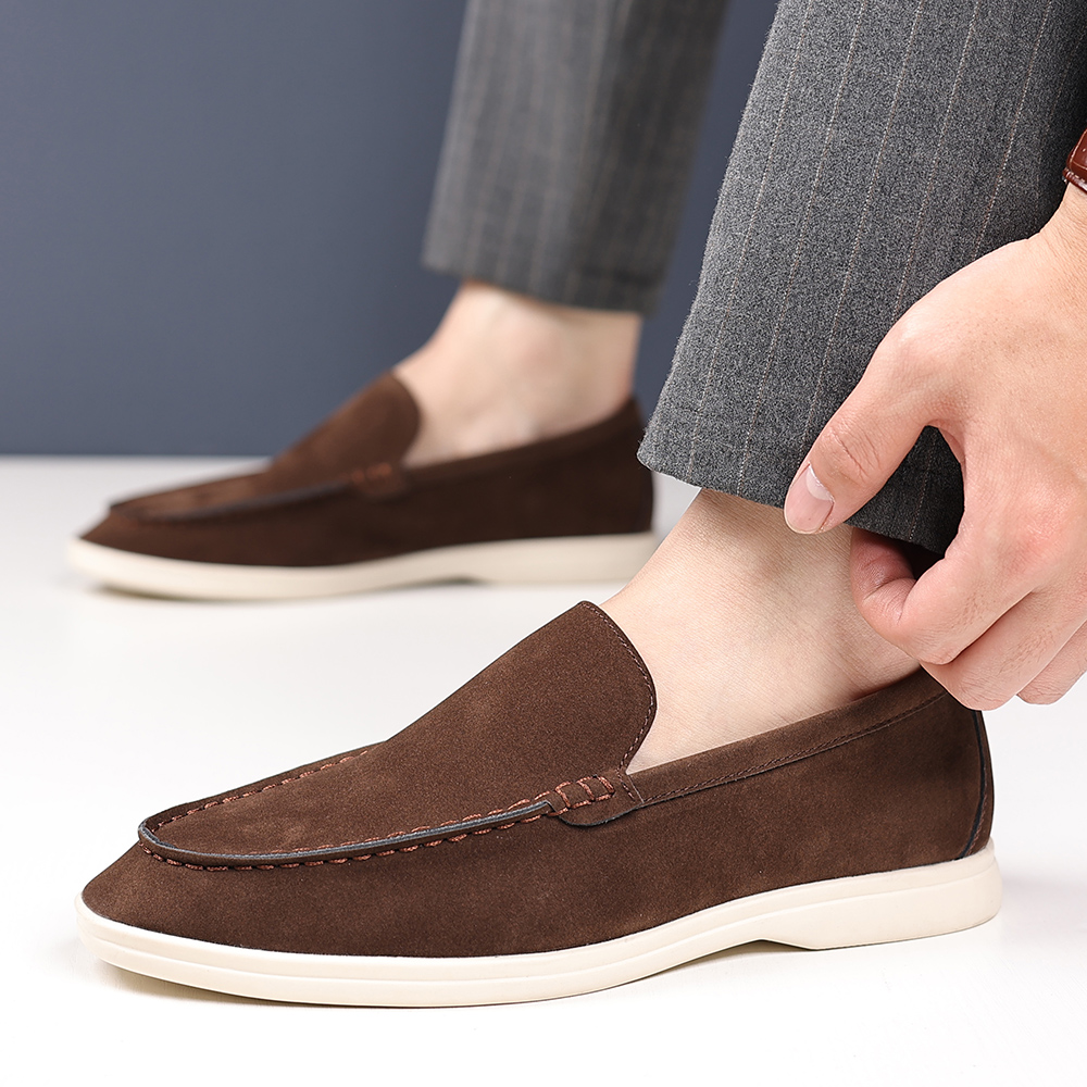 Brand Men's Suede Loafers Soft Leather Slip-On Shoes Comfortable Flat for Men Non-Slip Walking Shoes Casual Wear Business Shoes