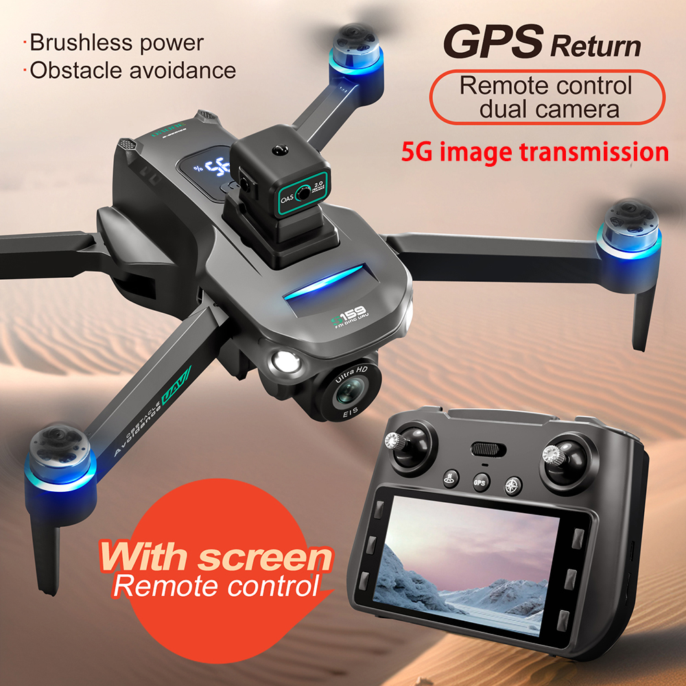 Professional S159 GPS Drone 8K HD Dual Camera With Screen 5G WIFI 360°Obstacle Avoidance Brushless Foldable Quadcopter Dron Toy