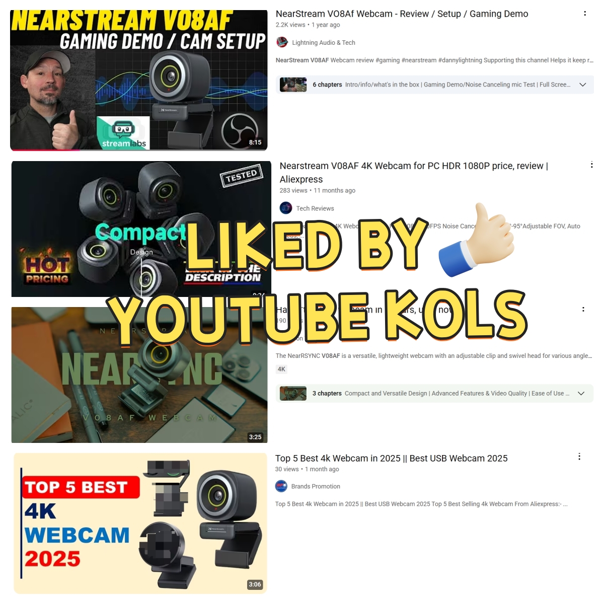 Nearstream 4K Webcam HDR 1080P@60FPS Noise Canceling Mic 45°-95°Adjustable FOV Auto Focus AI Framing for PC