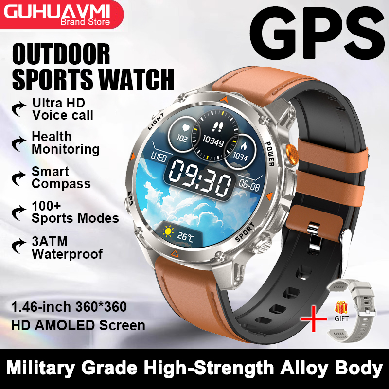 2025 New Military Bluetooth Call Smart Watch Built-in GPS Compass Barometric Altimeter 10ATM Waterproof Sports Smartwatches Men