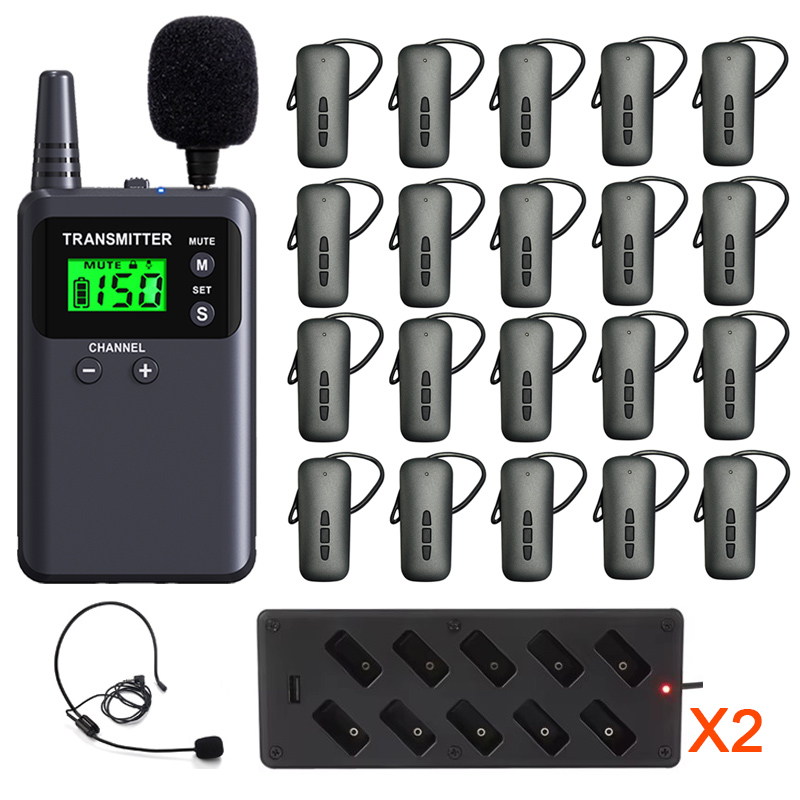 2.4G Wireless Whisper Tour Guide System Portable Audio Transmitter Receiver for Travel Agency Excursion Museum Conference
