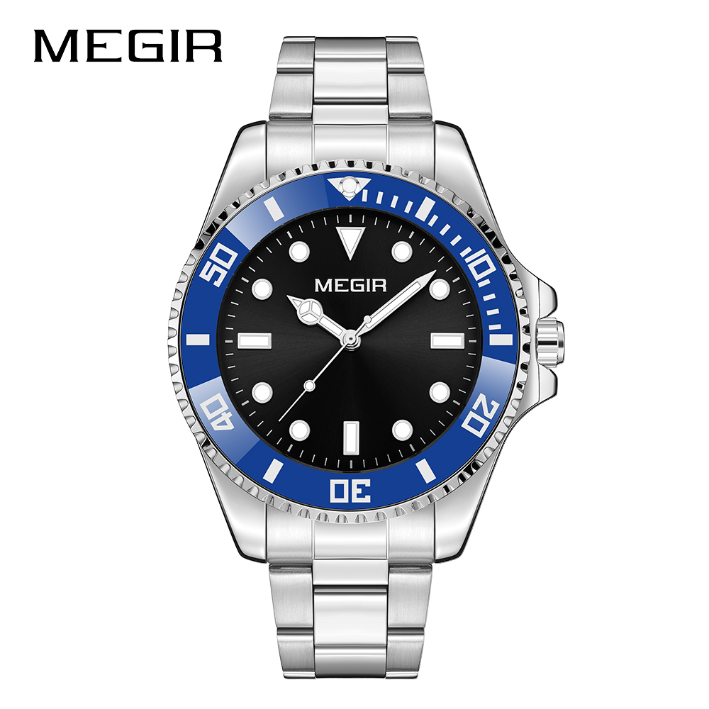 MEGIR Brand Fashion Men's Quartz Watch Steel Strap Display Calendar Watches Classic Man Luxury Waterproof Wristwatch Clock